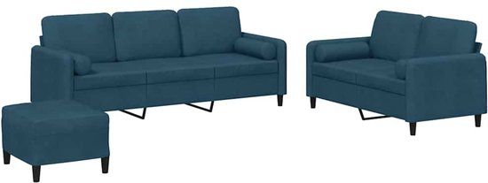 vidaXL 3-delige Loungeset met kussens fluweel blauw