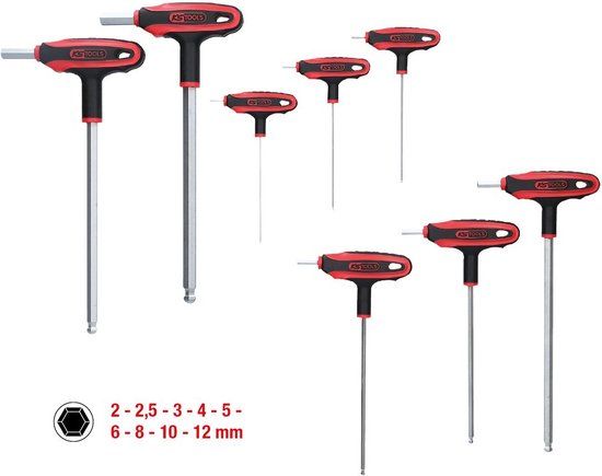 KS Tools 151.8150 T-Greep stiftsleutelset binnenzeskant, met kogelkop, 9-dlg
