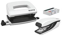 Leitz 55612001 Mini Nietmachine En Perforeerset, 10 Vellen, P2 N°10 Nietjes Meegeleverd, WOW, Parelwit