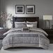 Madison Park Luxe dekbedset: traditioneel jacquard ontwerp, beddengoed voor alle seizoenen, bijpassende bedrok, decoratieve kussens, Cal King (264 x 233 cm), Rhapsody, gestreept grijs/taupe 7-delig