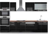 Vicco R-Line Unité de cuisine complète – 300 cm avec meuble haut, chêne WB Noir laqué/blanc