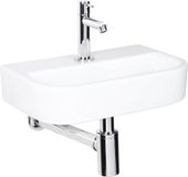 Differnz Ovale Small Fonteinset - 38x24cm - Wit Keramiek - Rechte Kraan - Chroom