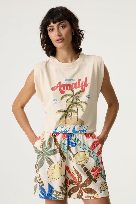 Garcia Dames Print T-shirt Wit Sleeveless