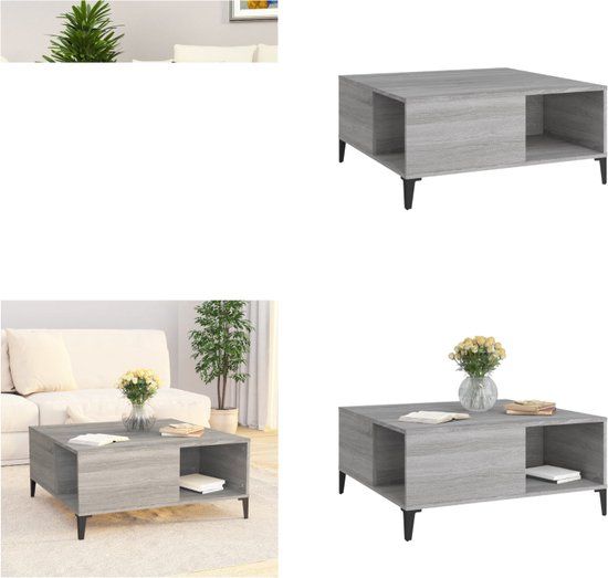 vidaXL Salontafel 80x80x36,5 cm bewerkt hout grijs sonoma eikenkleurig