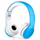 WISEQ Junior Kinderkoptelefoon met Draad – Koptelefoon Jongens – Koptelefoon Kind voor Tablet en School – Hoofdtelefoon met Kabel – 85 dB Volumebegrenzer – Opvouwbaar – Met Stickers – Blauw