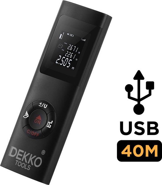 DEKKO TOOLS Professionele laser Afstandsmeter - 40 meter bereik - USB oplader