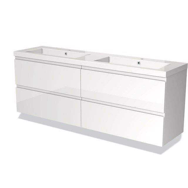 Maxaro Badkamermeubel 180cm Modulo Hoogglans Wit 4 Lades Greeploos Wastafel Mineraalmarmer