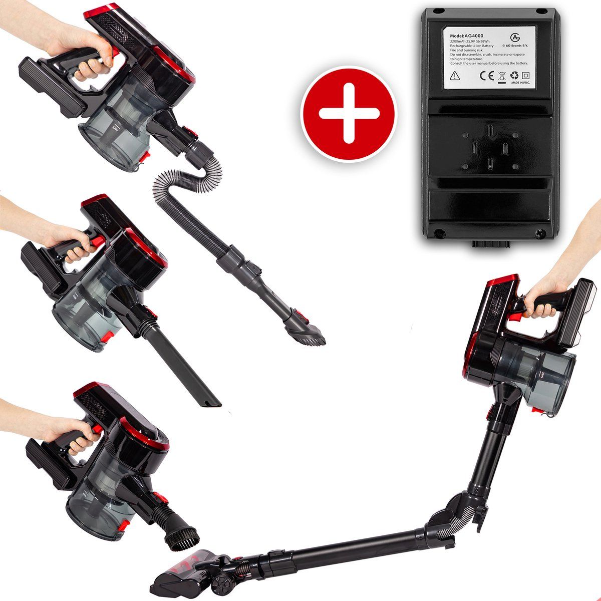 AG4000+ Steelstofzuiger Draadloos - 90 Minuten Stofzuigen - Inclusief Extra Batterij