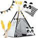 Nukido Tipi Tent pour Enfants avec Guirlande et Lumières – Blanc-Noir avec Panda