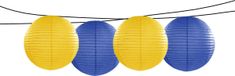 Merkloos / Sans marque Feest/tuin versiering 4x stuks luxe bol-vorm lampionnen blauw en geel dia 35 cm