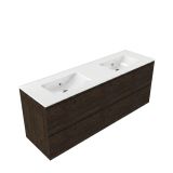 Saniclass Holz Pure Badkamermeubelset - 160x45x62cm - Vygo keramische wastafel wit - 2 wasbakken - zonder kraangaten - 4 lades - mat eiken charcoal (hout) SW1420796/SW1471934