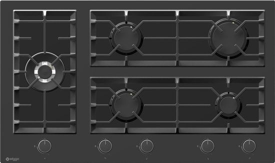 Wiggo WH-G935GR(B) - 90cm Black Glass Gas Cooktop with Wok Burner