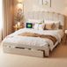 Eifson Lit Double 140x190 Cm Avec Tête De Lit Réglable, Ports Usb Et Type-c, Tiroir De Rangement Et Sommier À Lattes En Polaire Teddy