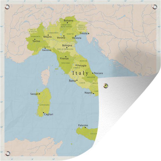GreatGardenPosters Tuindoek Kaart - Italië - Groen - 100x100 cm