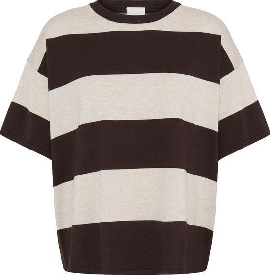 ICHI IHLULS LOOSE SS Dames Gebreide Trui Viscose Polyamide Bruin