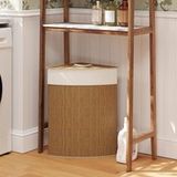Panier à linge d'angle en bambou tressé, 55 litres, sac en tissu, structure en métal, marron
