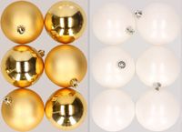 Merkloos / Sans marque Kaemingk B.V. 12x stuks kunststof kerstballen mix van goud en winter wit 8 cm