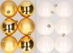 Merkloos / Sans marque Kaemingk B.V. 12x stuks kunststof kerstballen mix van goud en winter wit 8 cm