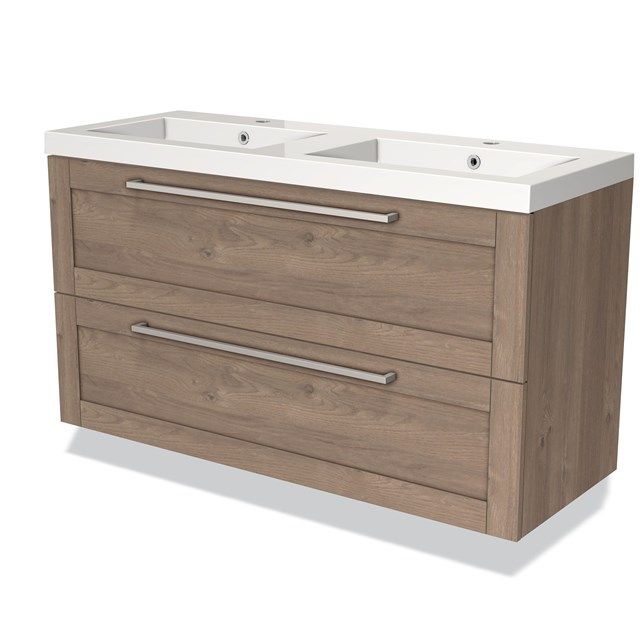 Maxaro Badkamermeubel 120cm Modulo Middenbruin Eiken 2 lades Kader Wastafel Mineraalmarmer