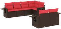 vidaXL 7-delige tuinbankset met kussens, bruin, polyrotan