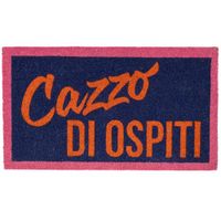 Fisura Deurmat entree huis “C*zzo di ospiti” van kokosvezel met antislip PVC-rug. Handgeschilderde binnenmat in blauw en oranje. Grappige deurmat voor de hal. 70 x 40 cm