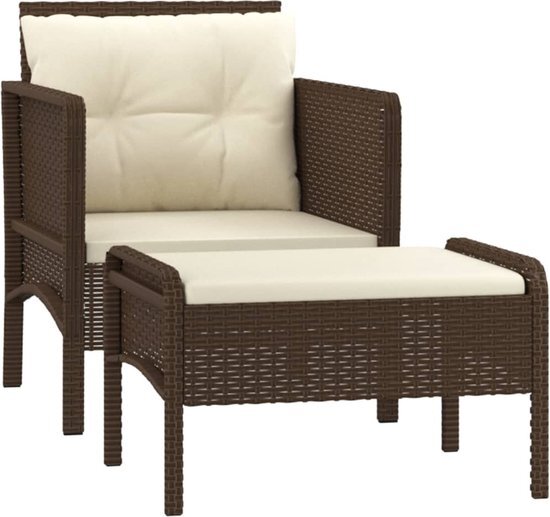 vidaXL 2-delige Loungeset met kussens poly rattan bruin