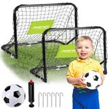 Neo-Sport Voetbaldoel voor kinderen, set van 2 stuks, met balpomp, 60 x 45 x 25 cm, zwart