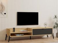 Hanah Home Industriële tv-standaard, saffiereiken en antraciet, 160 cm, 100% melamine gecoat particle board, 18 mm dik, ijzeren poten, meerdere planken, stijlvolle opbergoplossing