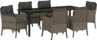 vidaXL Tuin Eettafel Set 7-delig Grijs Polyrotan
