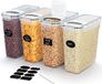 Unyqoos Set de 4 boîtes de rangement hermétiques avec couvercle, 4 litres, incluant des étiquettes et un marqueur pour organiser les accessoires de petit-déjeuner, la farine, le sucre, sans BPA