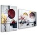 Set de tableaux sur toile paysage japonais cercles feuilles bordeaux 2 x 60x90