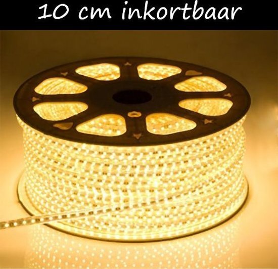 LED Strip 230V - Warm Wit - 8W/m - Inkortbaar per 10cm - IP65 - Dimbaar - 10 meter