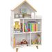 Maison Étagère De Rangement Pour Jouet Enfant Et Livres Forme De Maison 3 Niveaux 65 X 25 X 108,5 Cm Blanc Et Naturel