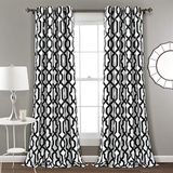 Lush Decor Edward Trellis Gordijnen Kamer Verduistering Wit & Zwart Vensterpaneel Set voor Living, Eetkamer, Slaapkamer (Paar), 84" x 52", Wit en Zwart, 84" x 52"