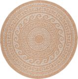 Carpetsale24 Tapis d'extérieur rond en peau de vache résistant aux intempéries tapis de cuisine imperméable tissage plat aspect sisal vintage pour balcon terrasse salon 120 cm rond