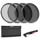 Neewer 82 mm ND-lensfilterset: ND2, ND4, ND8, ND16, lensreinigingspen, filtertas, neutral-density-filter en accessoireset, compatibel met Canon, Nikon, Sony, Panasonic, DSLR-camera's met