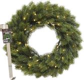 Merkloos Kerstkrans 40 cm - groen met led - met messing zilveren hanger/ophanghaak - kerstversiering