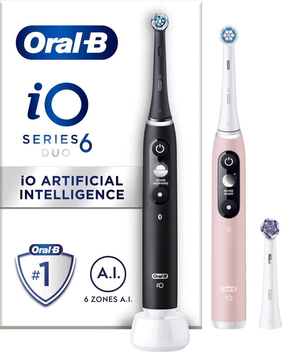 Oral-B iO 6 Elektrische Tandenborstel - Zwart/Roze - 2 Handvatten + 3 Opzetborstels