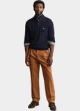 Gant Half Zip Blauw trui van lamswol met kabel 8050325/433