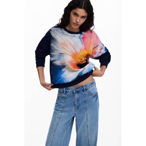 Desigual katoenen gebloemde sweater - blauw