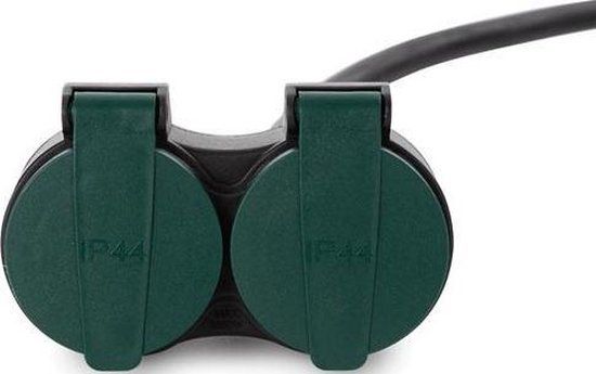 Perel Verlengkabel - 20m - 2 stopcontacten - Rubber - Zwart