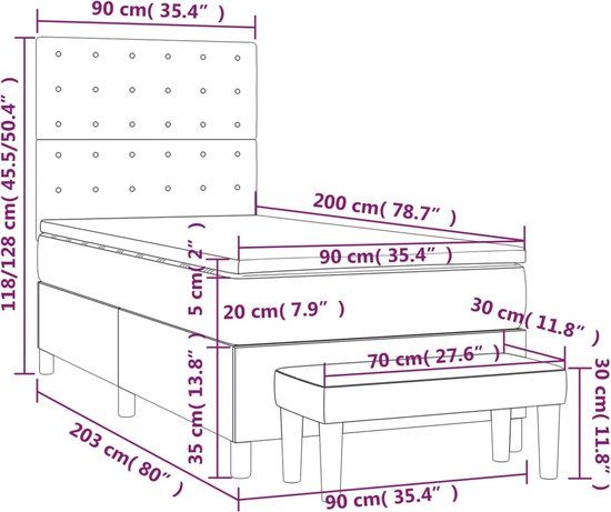 vidaXL Boxspring bed - 90x200 cm - Taupe - Stof