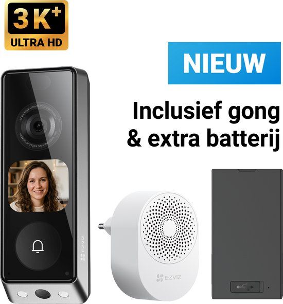 EZVIZ EP8 Ultra Videodeurbel met Camera - 6MP Dual Lens - AI, Draadloos of Bedraad, 32GB Opslag - Zwart