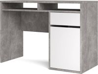 Tvilum Plus bureau met 1 deur, 1 lade en 2 legplanken, betondecor/wit hoogglans.