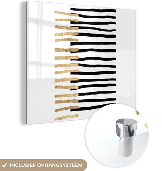 MuchoWow® Glass Painting 20x20 cm - Acrylic Glass Painting - Line - Gold - Design - Photo on Glass - Paintings