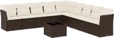 vidaXL Loungeset 10-delig met kussens Poly Rattan Bruin