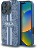 Guess 4G Printed Stripes Hard Case Back Cover hoesje met MagSafe pour Apple iPhone 16 Pro - Bleu