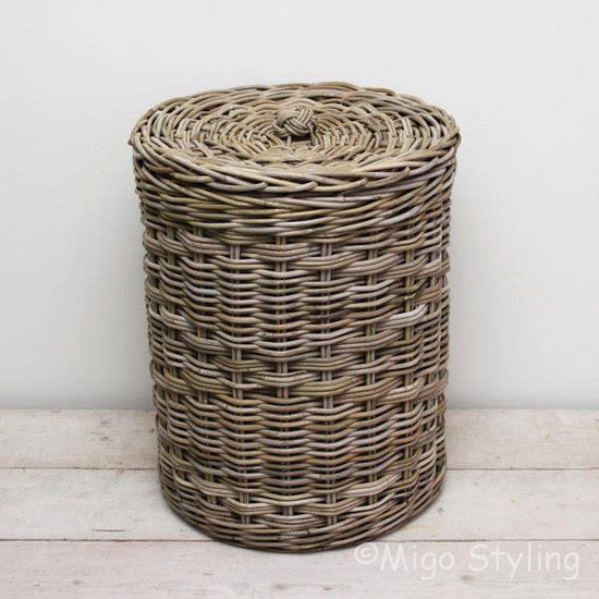 Migo Styling Wasmand - Rond - Riet - Rotan - Grijs - 95L - Ø46xH60cm