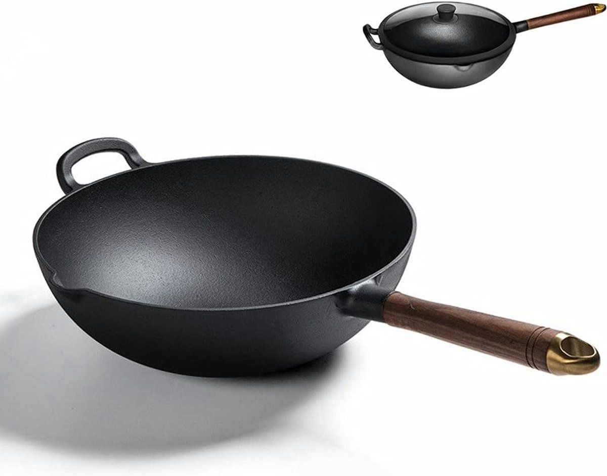 NA FRIEDEWALD Gietijzeren Wokpan met Deksel - 32 cm - Groen