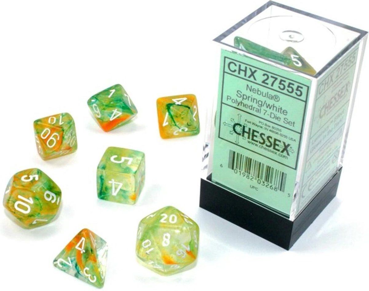 Chessex Nebula Spring w/white polydice set - 0601982032685